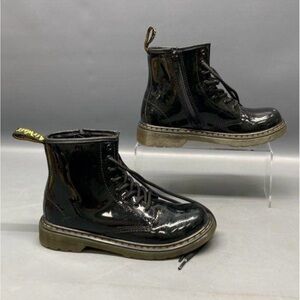 Doc Martens Kids Black Patent Leather Laced Side Zip Boots Size 3